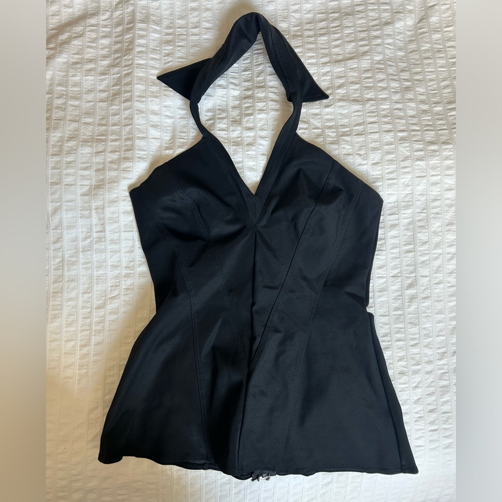 VINTAGE Black Zip Halter Top with Collar | Women’s Size 2